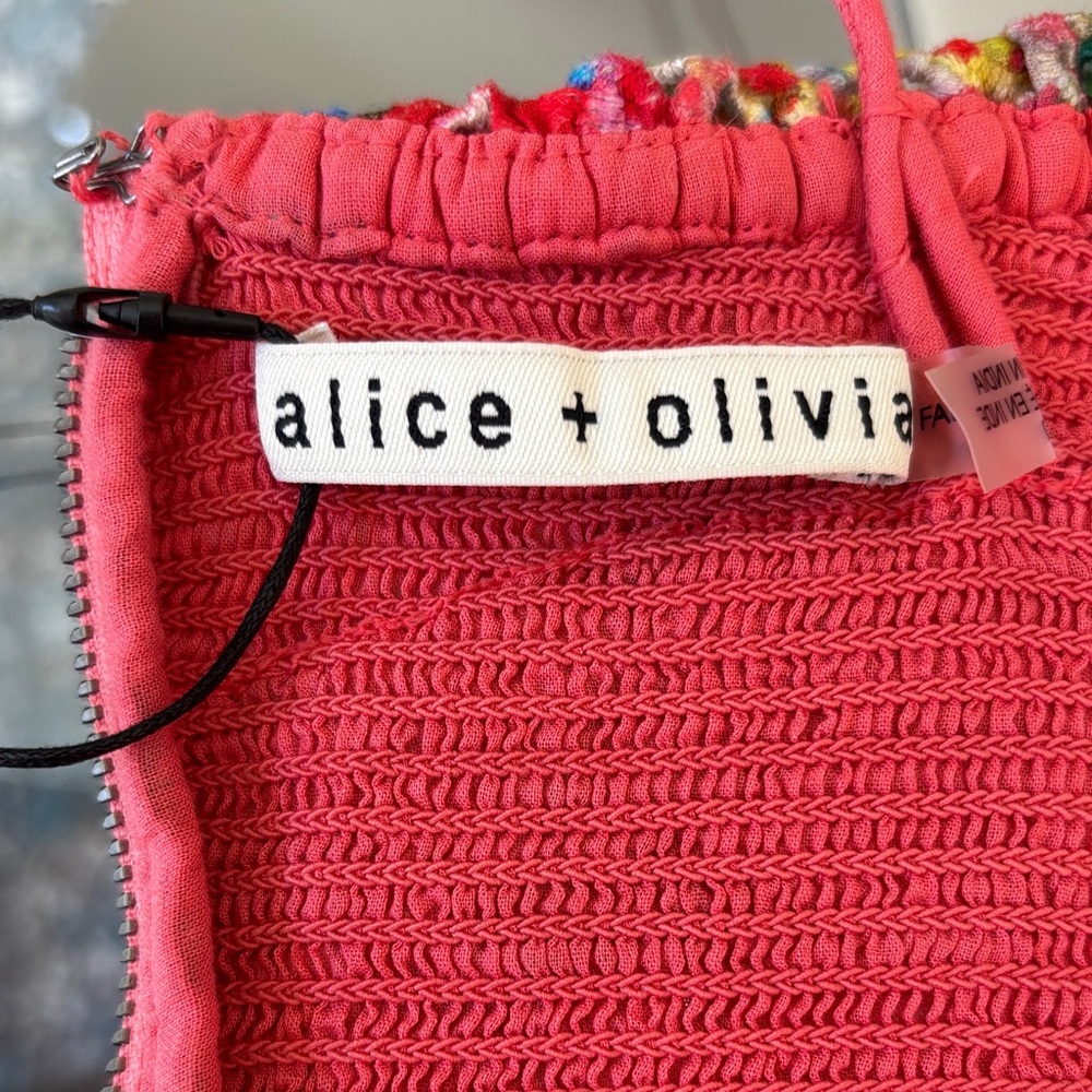 Alice + Olivia Multi-Color Floral Eyelet Ruffle Crop Tube Top Size 0 NWT - Picture 8 of 16